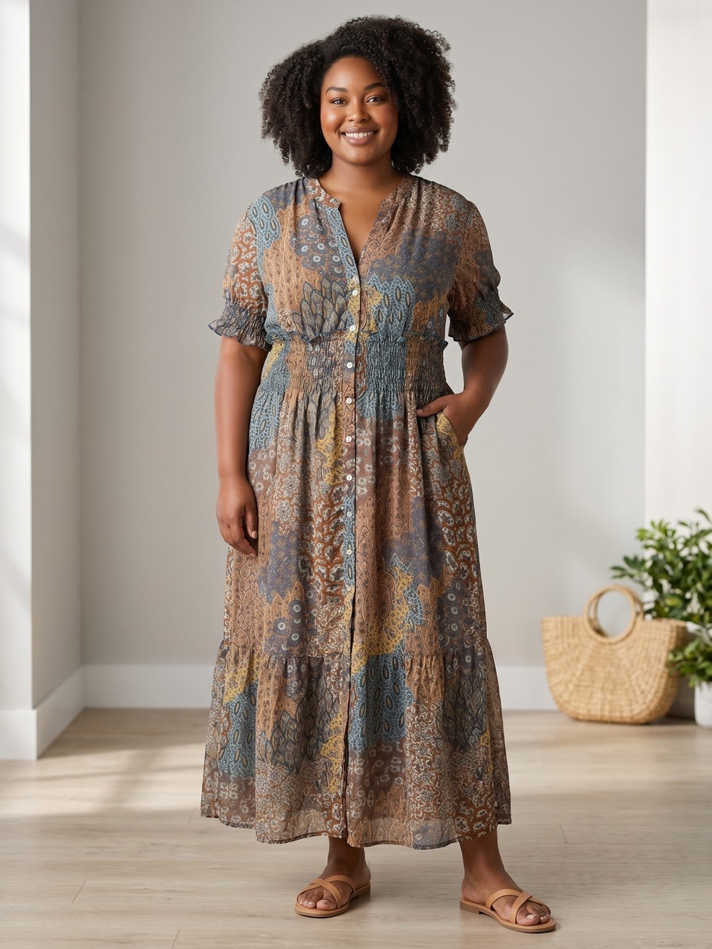 Kate & Lily Paisley Patchwork Maxi Dress Smocked Waist Plus Size 18W summer
